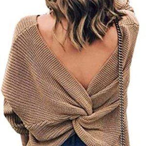 Women's V neck Criss Cross Sweater